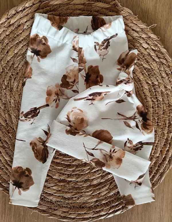 Legging rozen vogeltjes met bijpassend mutsje