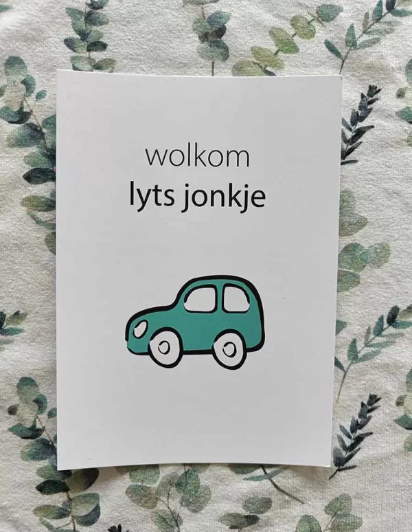 Wenskaart - wolkom lyts jonkje
